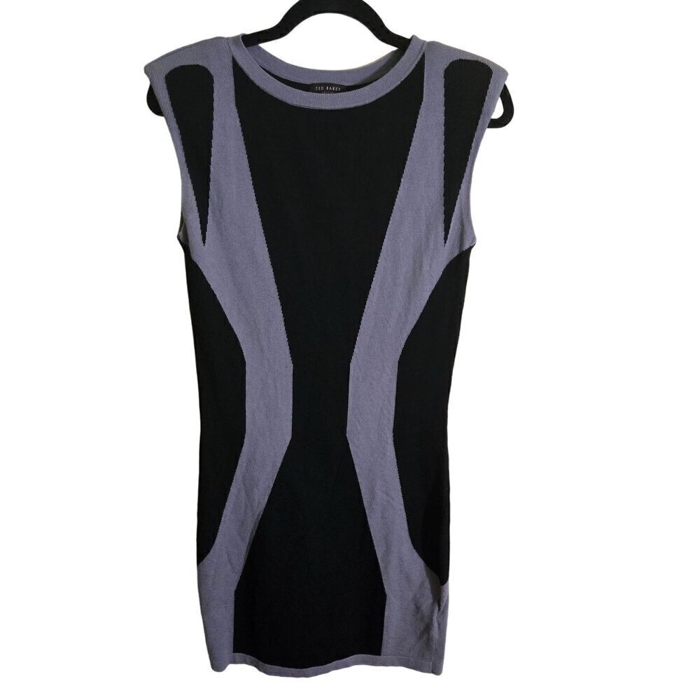 Ted Baker Bodycon Gray Black Sleeveless Sweater Dress  Size 2